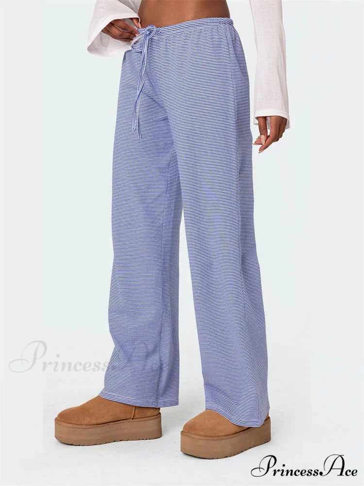 Striped Fasten-Up Flexible Waist Baggy Informal Pant pant-250223