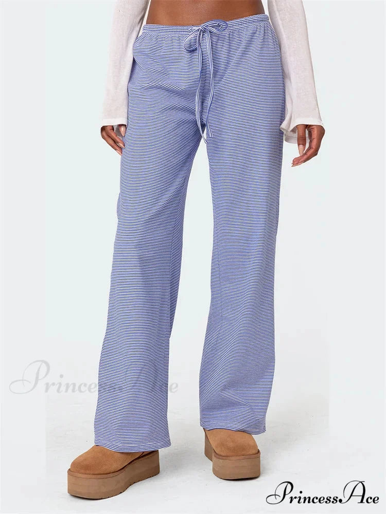 Striped Fasten-Up Flexible Waist Baggy Informal Pant PINK / S pant-250223