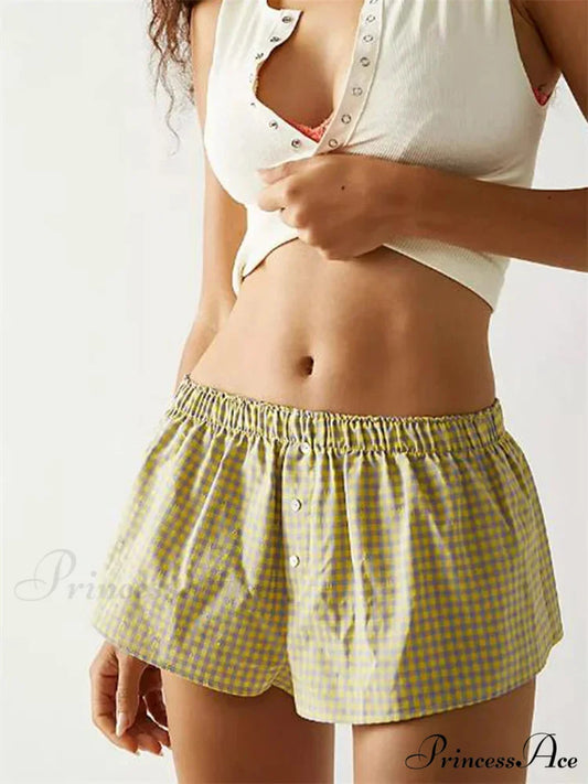 Striped Flowered Button Informal Brief green / S short-250223