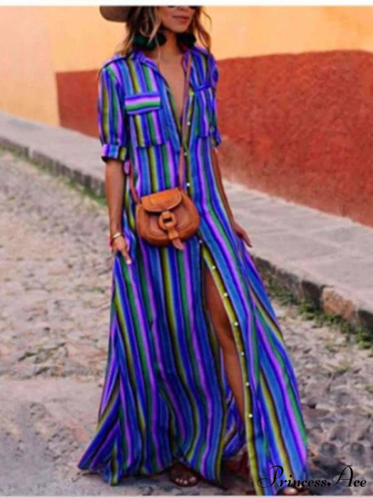 Striped Full-Length Bohemia Dress M / Black
