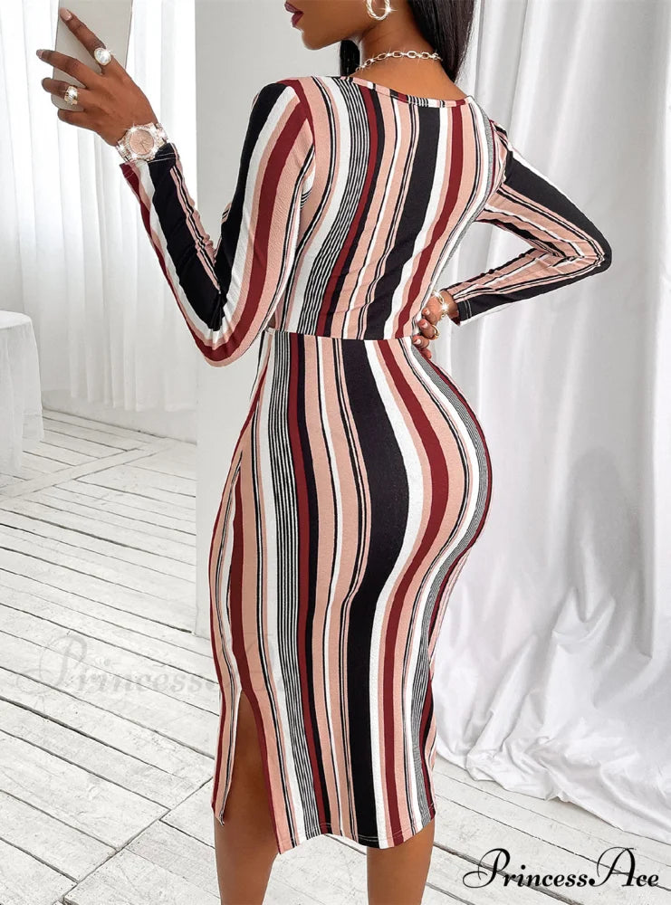 Striped Gown Long-Sleeved Chest with Wrap