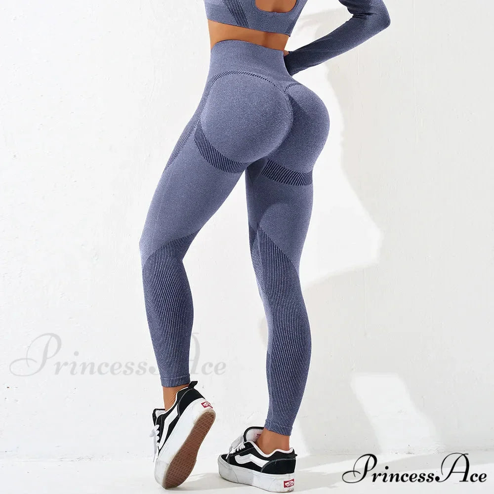 Striped High Waist Workout Elastic Fitness Legging Purple / S