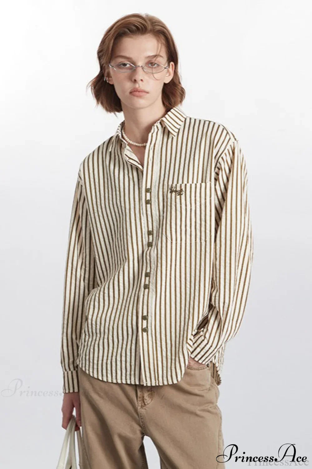 Striped Long-Sleeve Retro Fashion Blouse