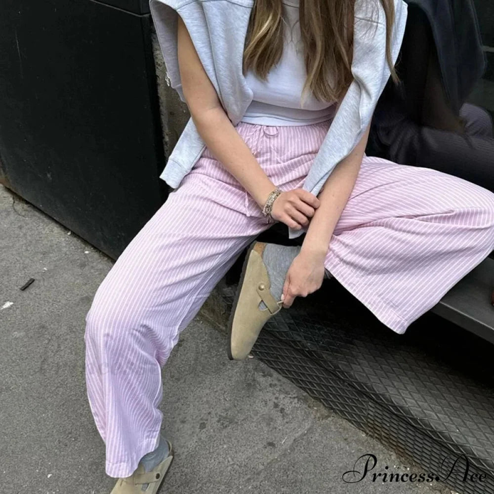 Striped Pajama Informal Stretchy Waist Pant pant-250223
