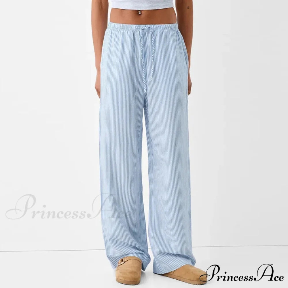 Striped Pajama Informal Stretchy Waist Pant Blue / S pant-250223
