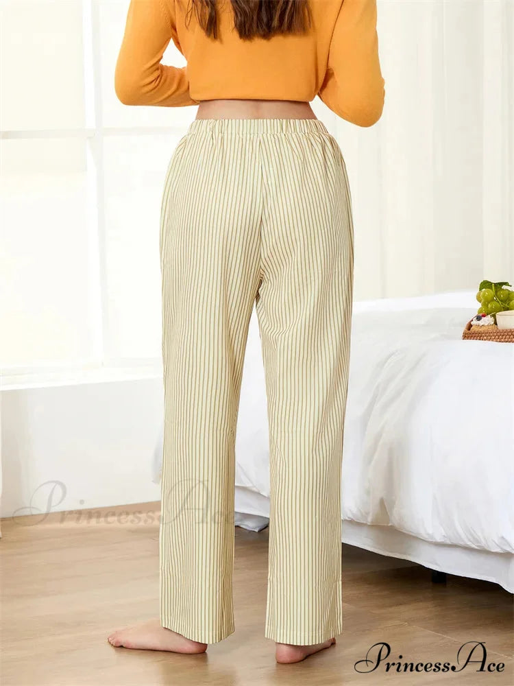 Striped Pajama Stretchy Waist Lounge Wide Leg Pant pant-250223