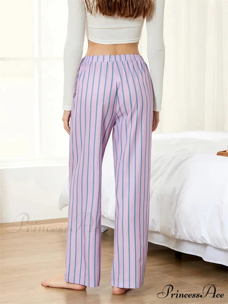 Striped Pajama Stretchy Waist Lounge Wide Leg Pant pant-250223
