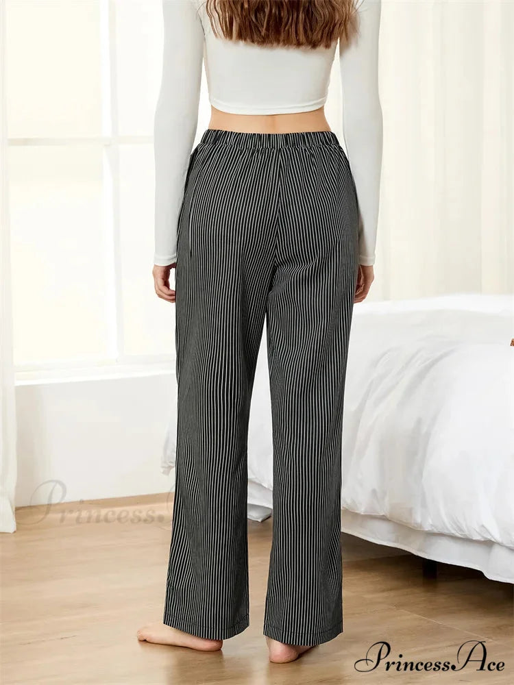 Striped Pajama Stretchy Waist Lounge Wide Leg Pant pant-250223