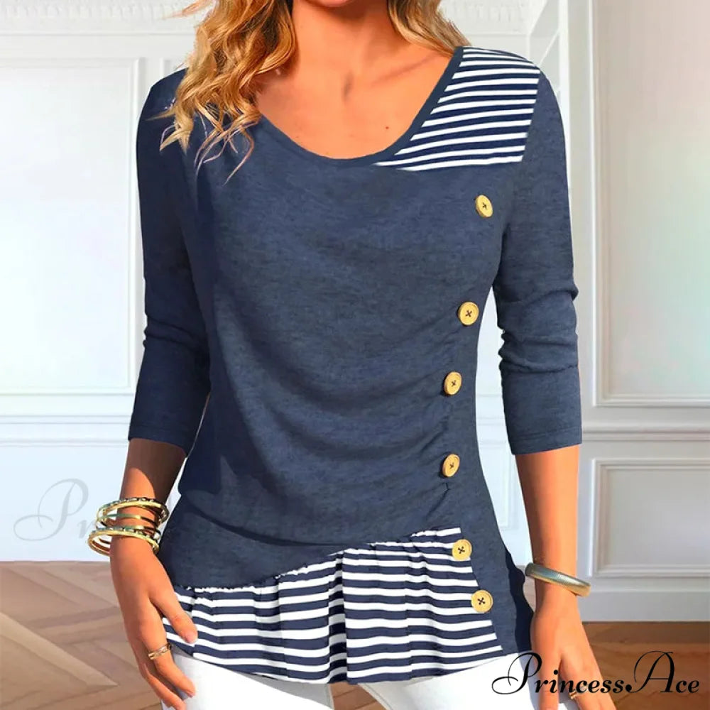 Striped Patchwork Blouse Dark Blue / S