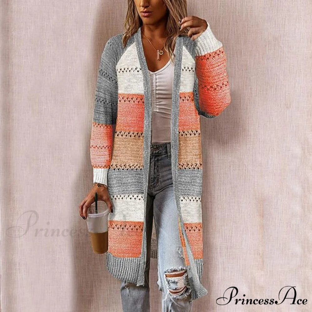 Striped Patchwork Cardigan Orange / S