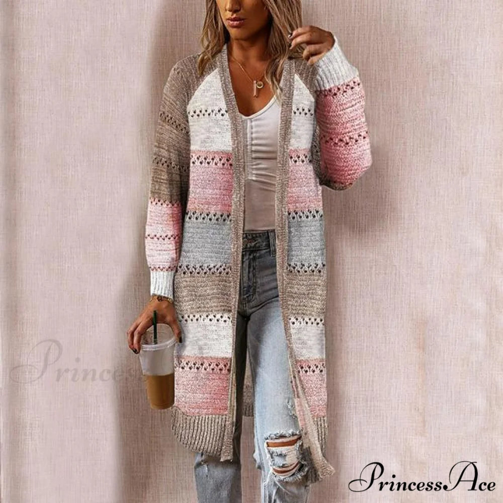 Striped Patchwork Cardigan Pink / S