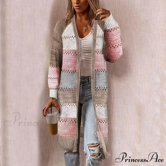 Striped Patchwork Cardigan Pink / S