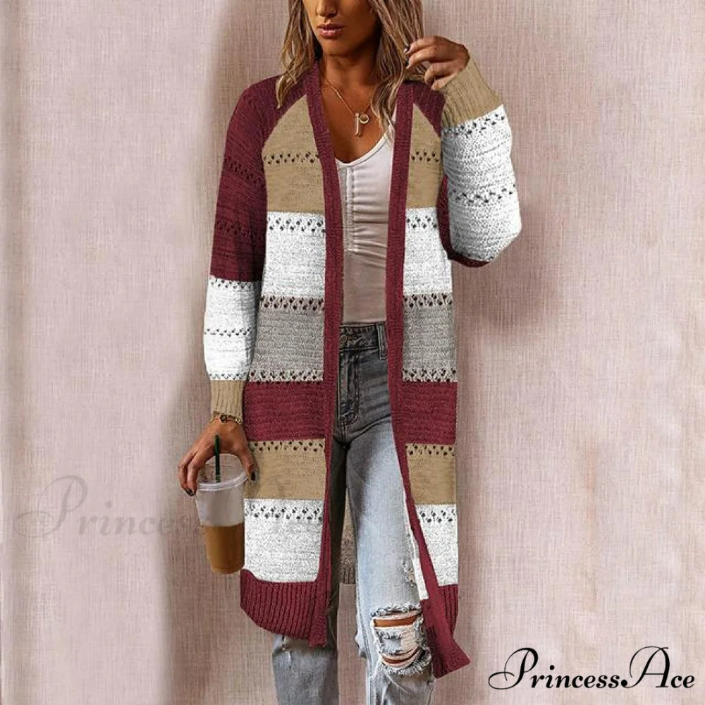 Striped Patchwork Cardigan Red / S