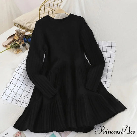 Striped Pleated Mini Dress Black / One Size