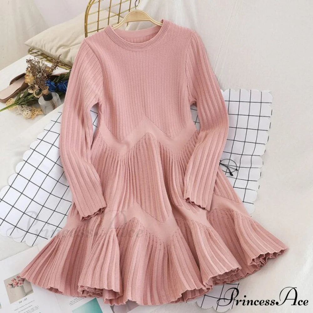 Striped Pleated Mini Dress Orange Pink / One Size