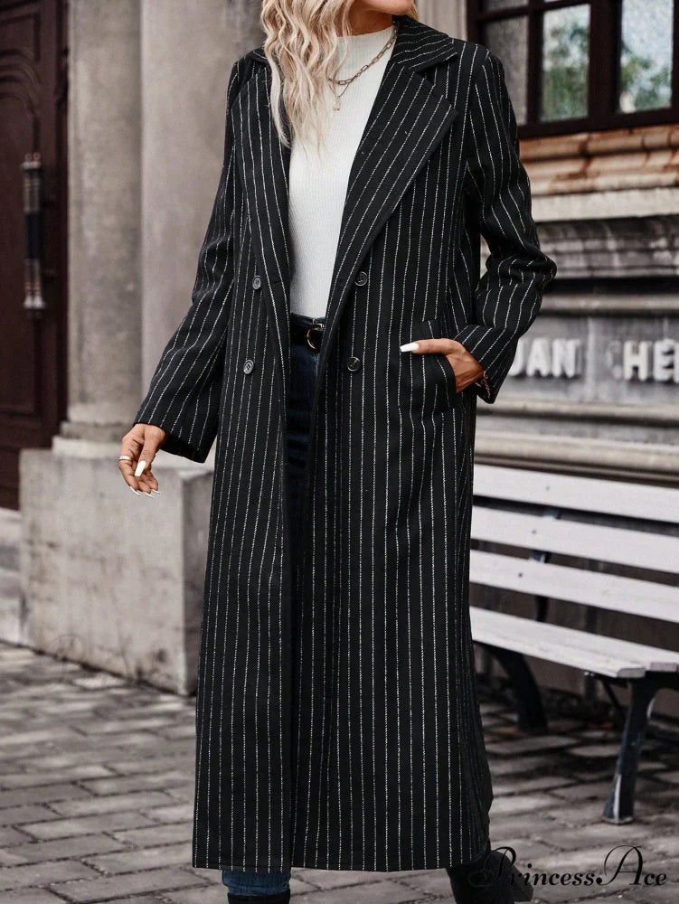 Striped Print Double Button Coat