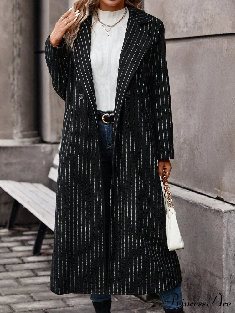 Striped Print Double Button Coat