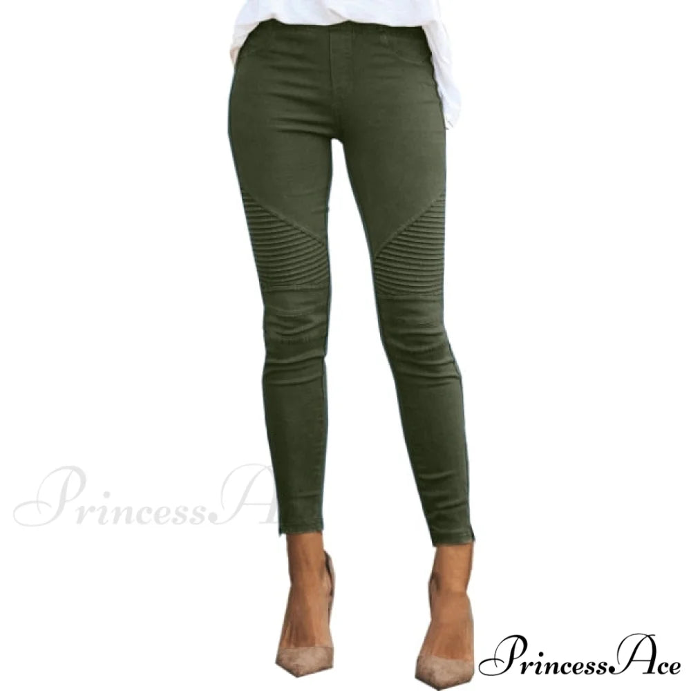 Striped Print Imitation Jean dark green / S