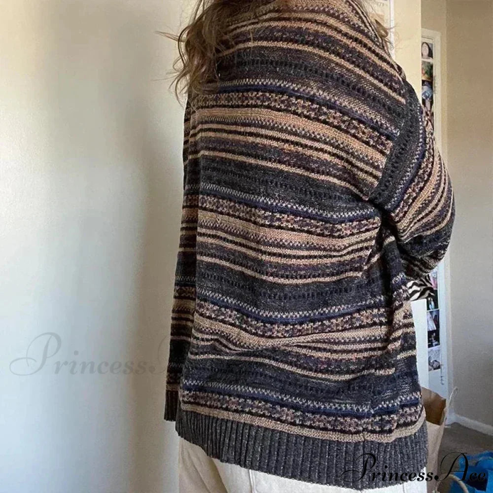 Striped Round Neck Oversized Sweater swraters-241228