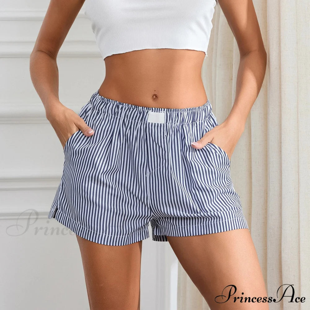 Striped Solid Stretchy Waist Short black / S short-250223