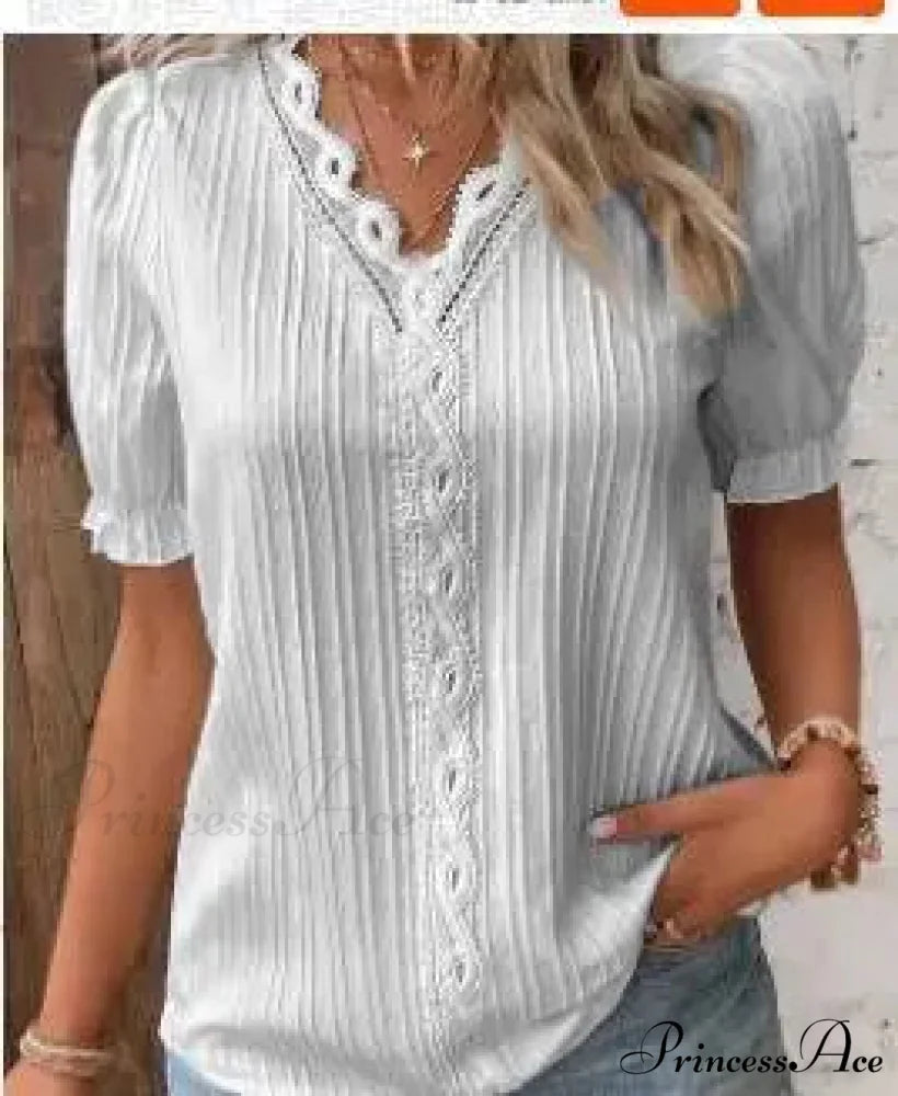 Strong Attractive Plunge Neck Join Short Sleeve Blouse Light Grey / S blouse-250126