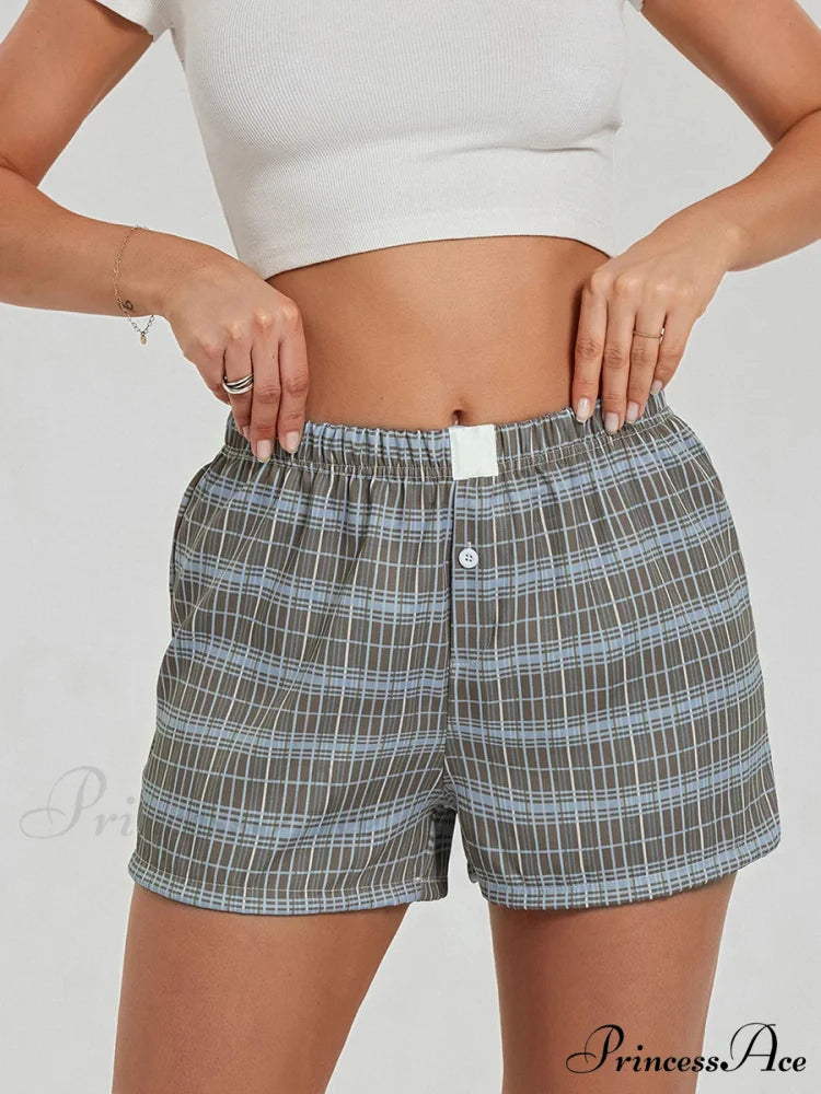 Strong Checkered Stretchy Waist Short green / S short-250223