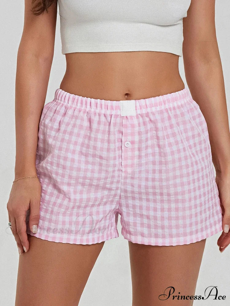 Strong Checkered Stretchy Waist Short pink / S short-250223