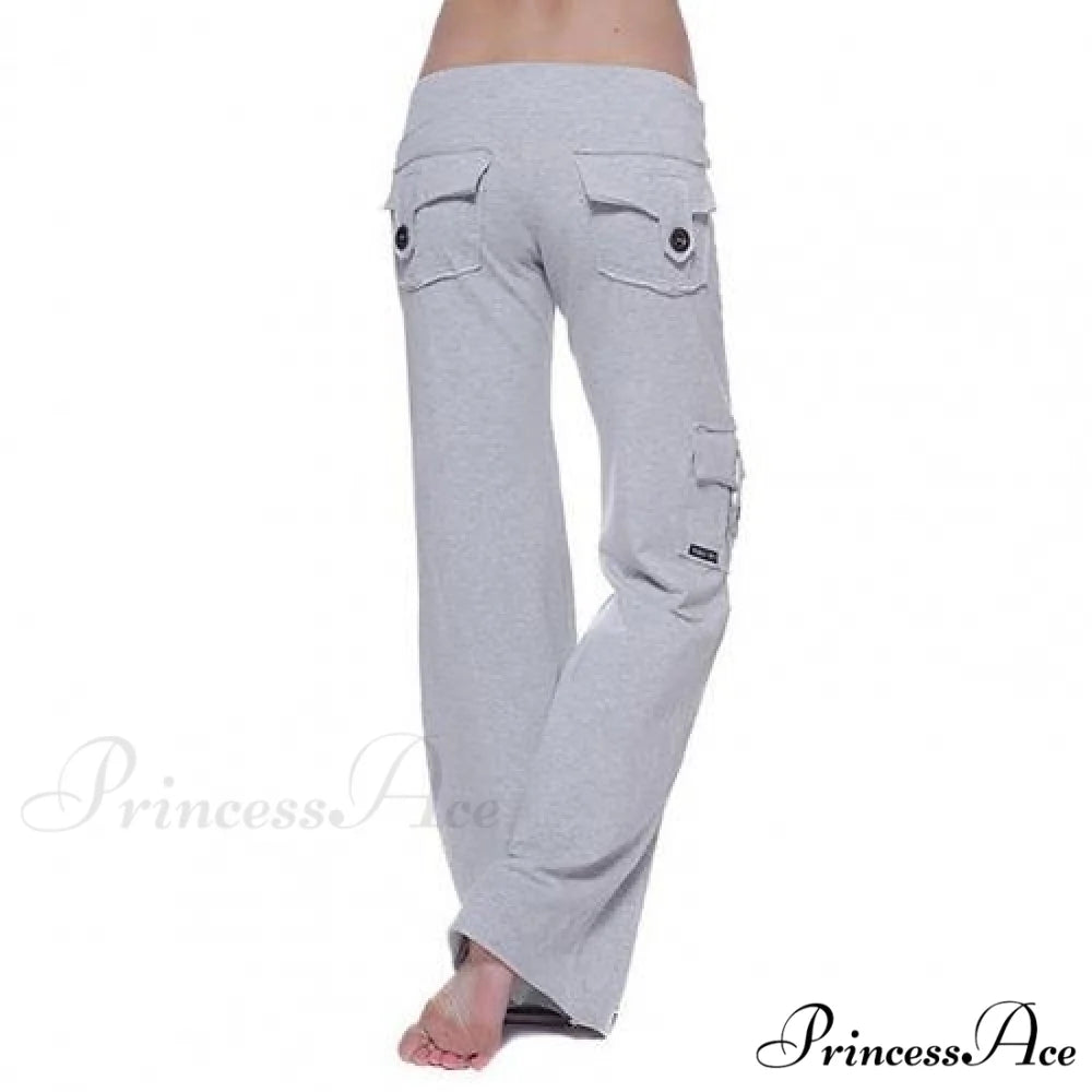 Strong Elastic Wide Leg Soft Sports Drawstring Straight Cargo Pants Grey / M