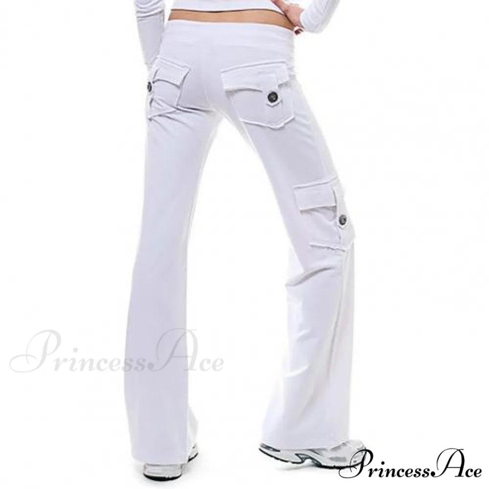 Strong Elastic Wide Leg Soft Sports Drawstring Straight Cargo Pants White / M