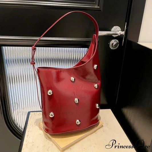 Stud Synthetic Leather Pail Shoulder Bag 2025 shoulder-250126