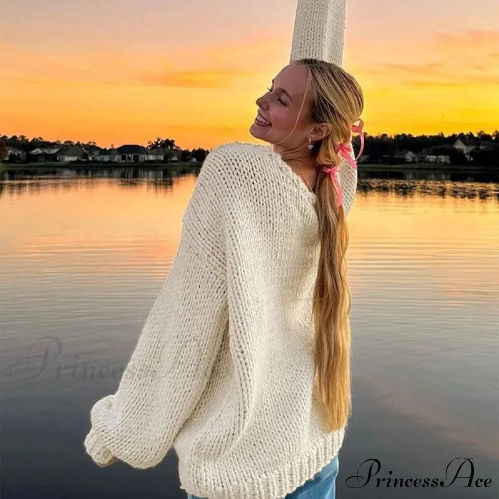 Sturdy Baggy Plunging Neckline Off-Shoulder Sweater swraters-241228