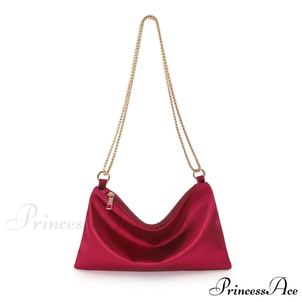 Sturdy Metallic Chain Underarm Evening Wedding Clutch Purse Burgundy clutchbag-250126