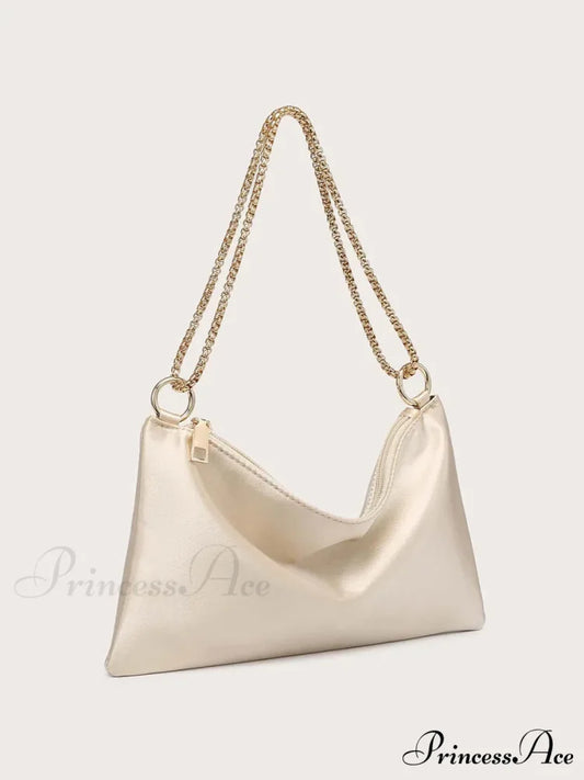 Sturdy Metallic Chain Underarm Evening Wedding Clutch Purse Champagne clutchbag-250126