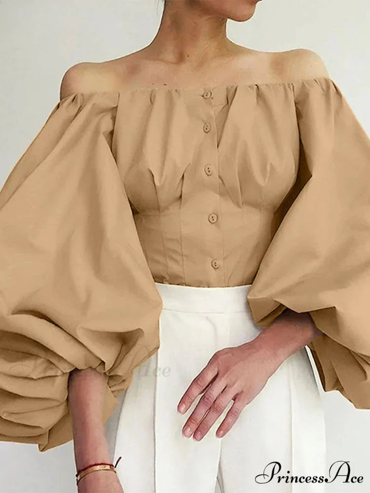 Sturdy Off-The-Shoulder Lantern Sleeve Stylish Blouse Nude / 2XL blouse-250126