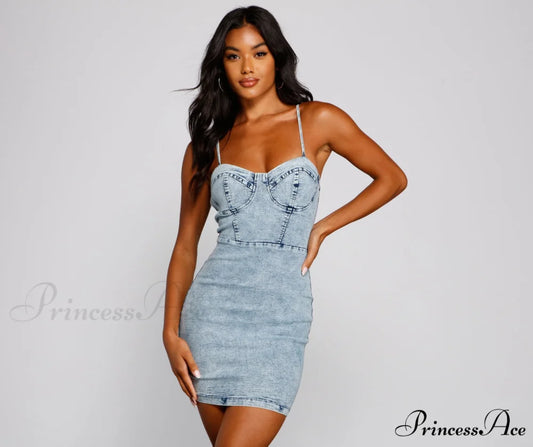 Style Icon Stylish Denim Mini Dress DENIM / XS