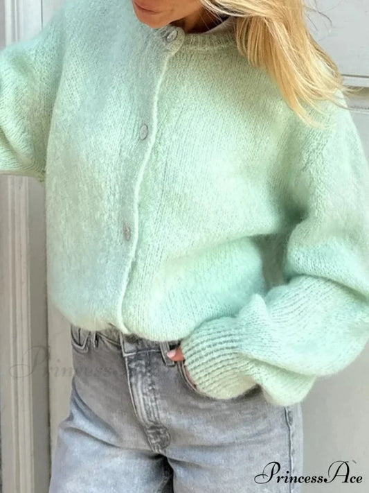 Stylish 2000s Button-Up Knit Informal Soft Cardigan Jacket Green / S cardiagn-250126