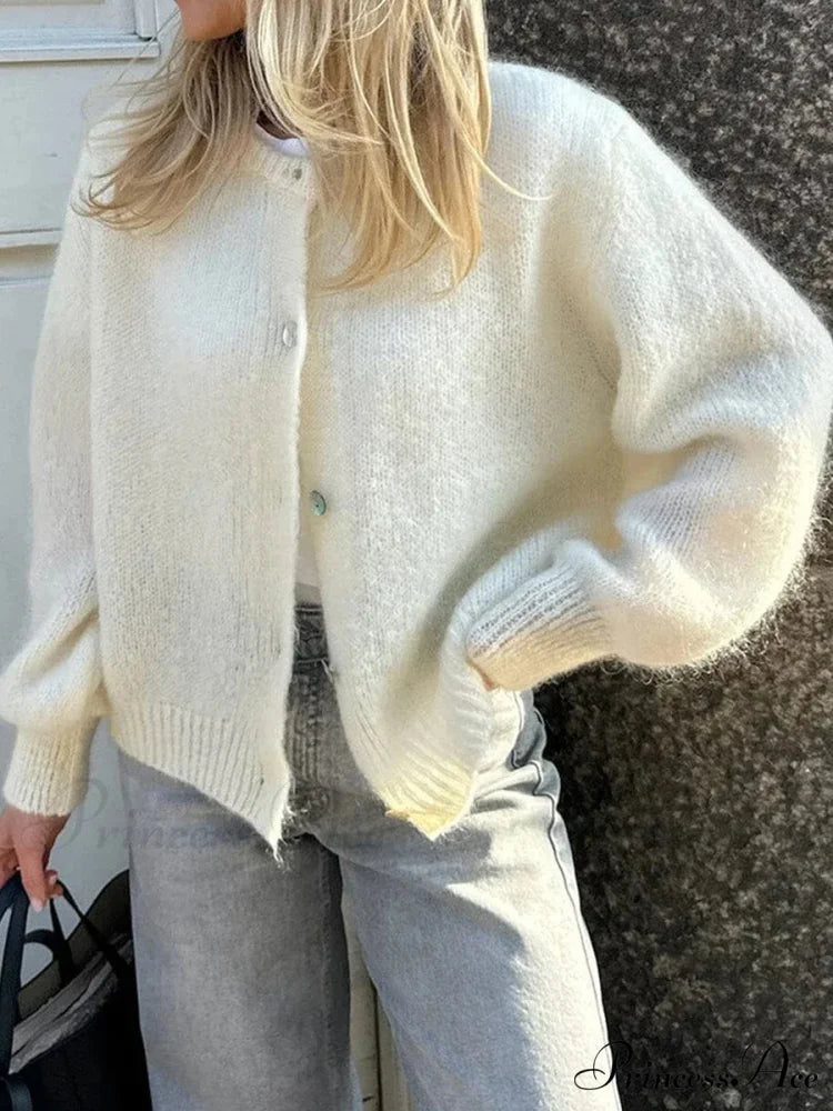 Stylish 2000s Button-Up Knit Informal Soft Cardigan Jacket WHITE / S cardiagn-250126