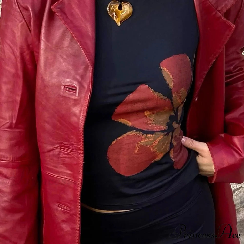 Stylish 2000s Floral Pattern Crewneck Sleeveless Graphic Crop croptop-250126