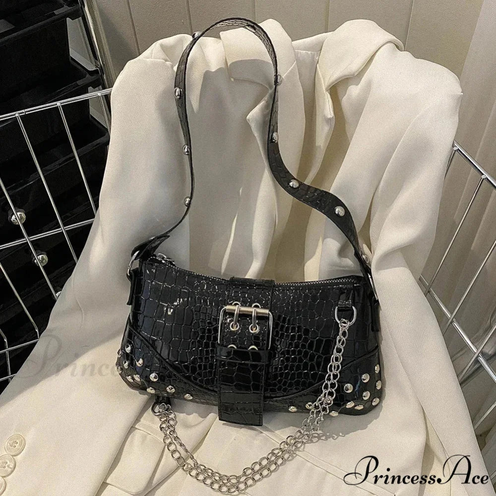 Stylish 2000s Folded Armpit Shoulder Bag Black / 25x13.5x0.5cm shoulder-250126