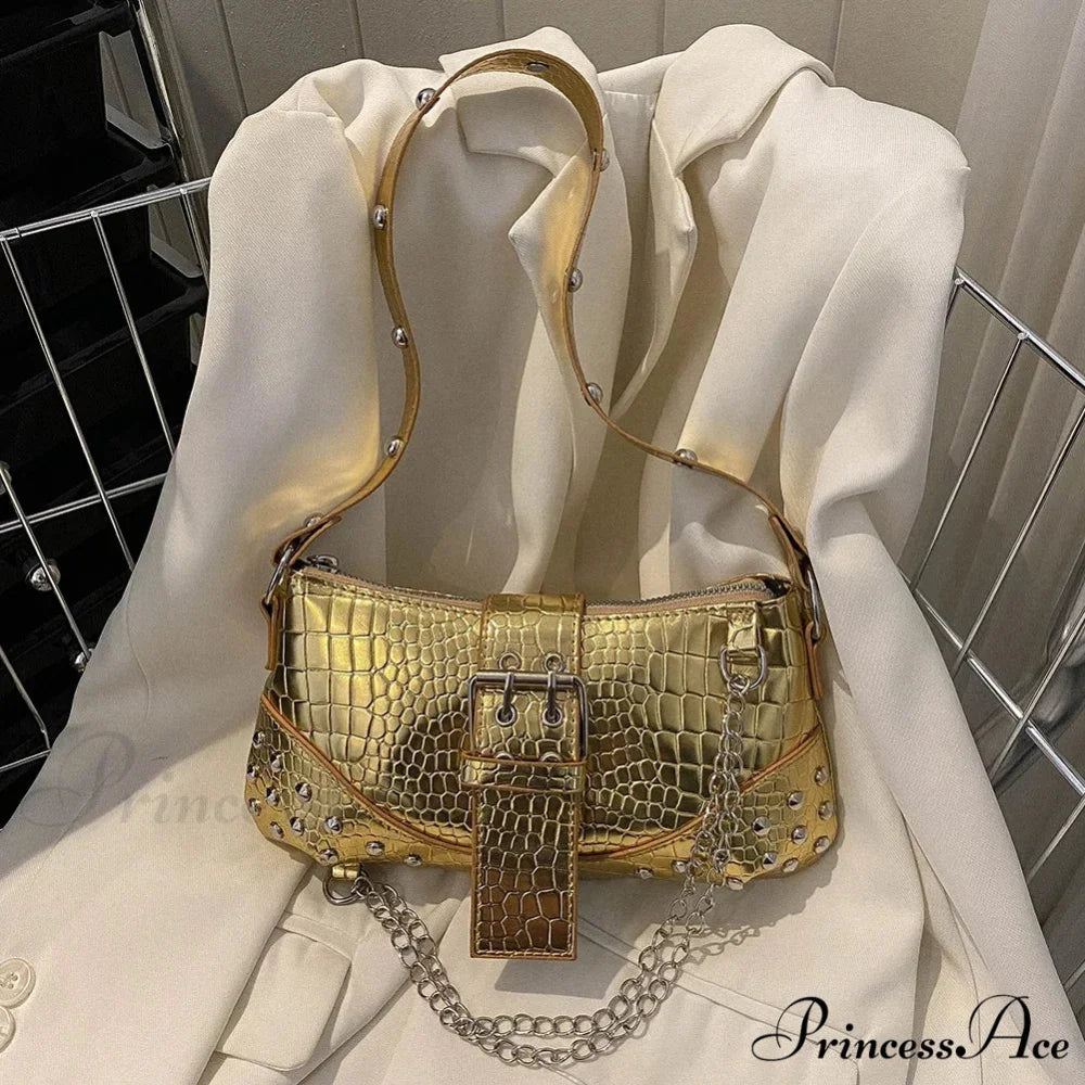 Stylish 2000s Folded Armpit Shoulder Bag Gold / 25x13.5x0.5cm shoulder-250126