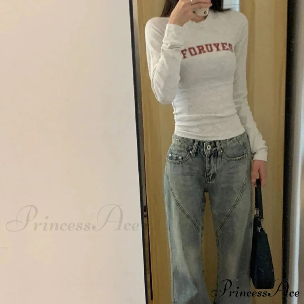 Stylish 2000s Letter Print Ribbed Long Sleeve Knit Top knittop-250126