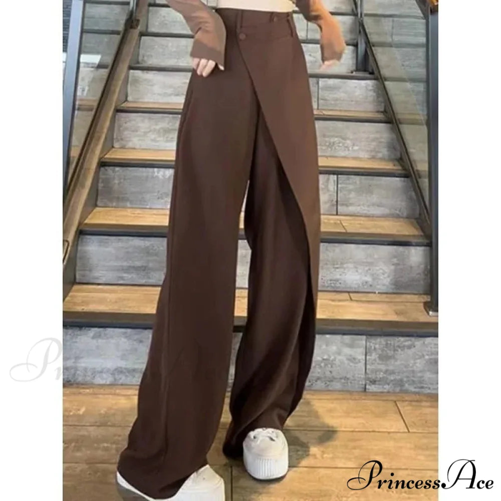 Stylish Antique Dark Suit Trousers Women Brown / S pants-241228