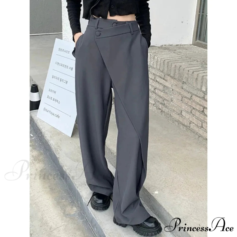 Stylish Antique Dark Suit Trousers Women Gray / S pants-241228