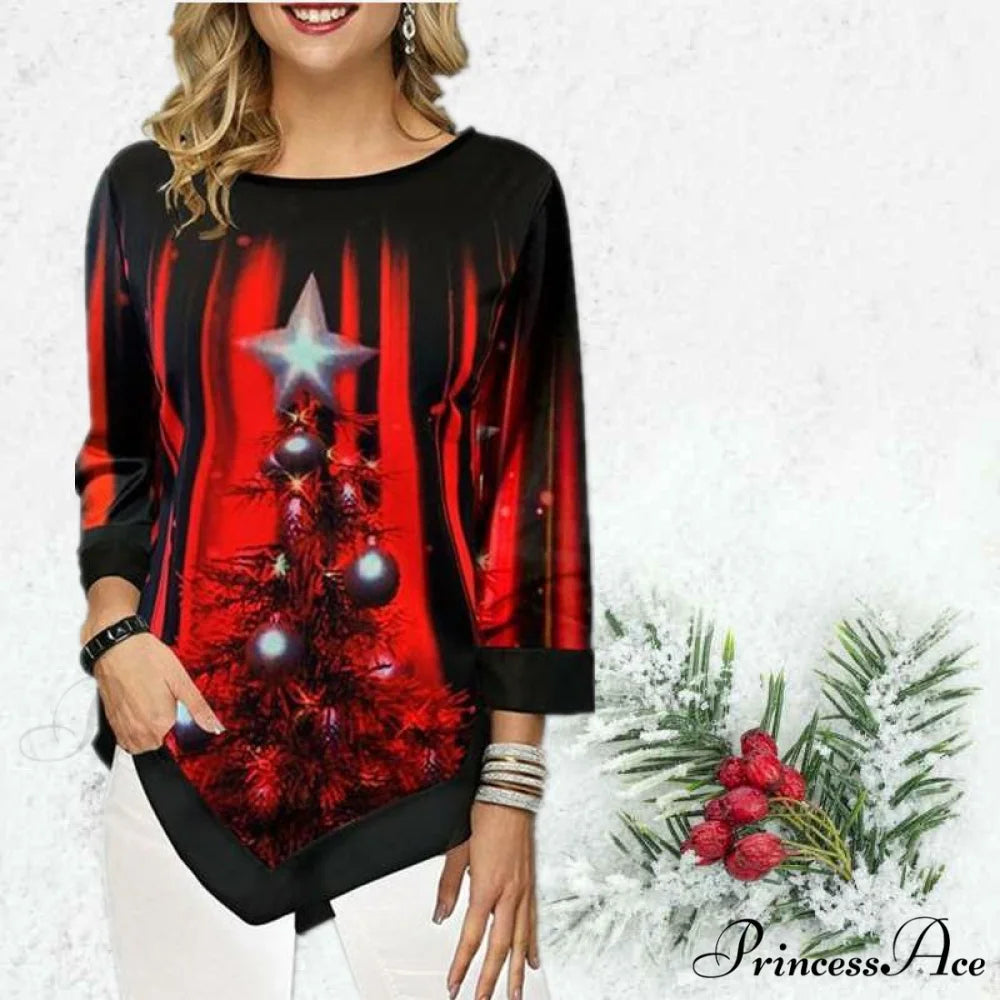 Stylish Asymmetrical Patterned Tee B Red / S