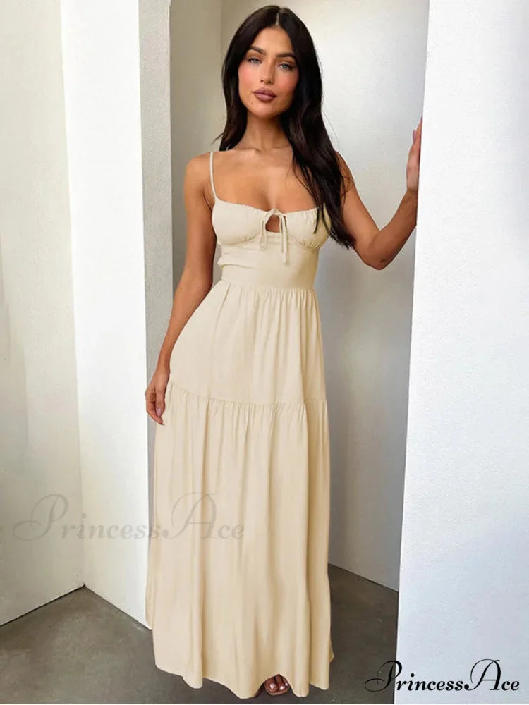 Stylish Bandage A-line Holiday Dress APRICOT / S vacationdress-250223