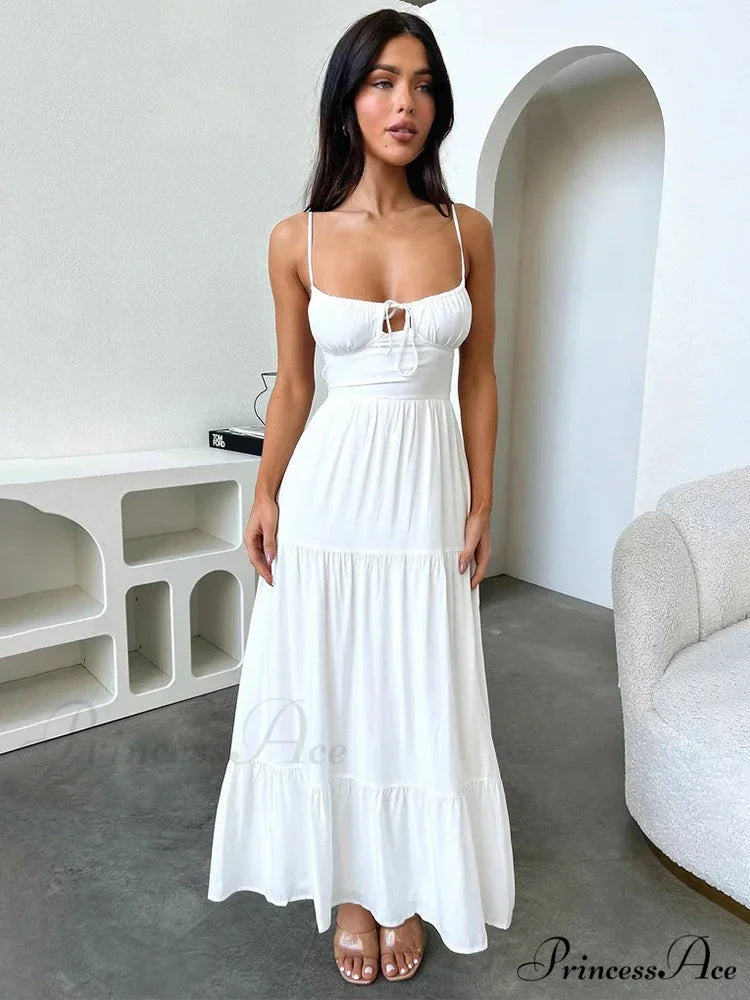 Stylish Bandage A-line Holiday Dress White / S vacationdress-250223