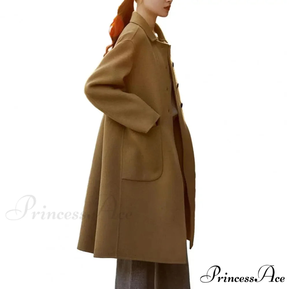 Stylish Black O-neck Puff Sleeve Overcoat camel / M overcoats-241228