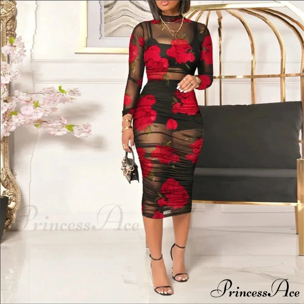 Stylish Blossom Net Medium Length Seductive Celebration Dress oldfloraldress-250126