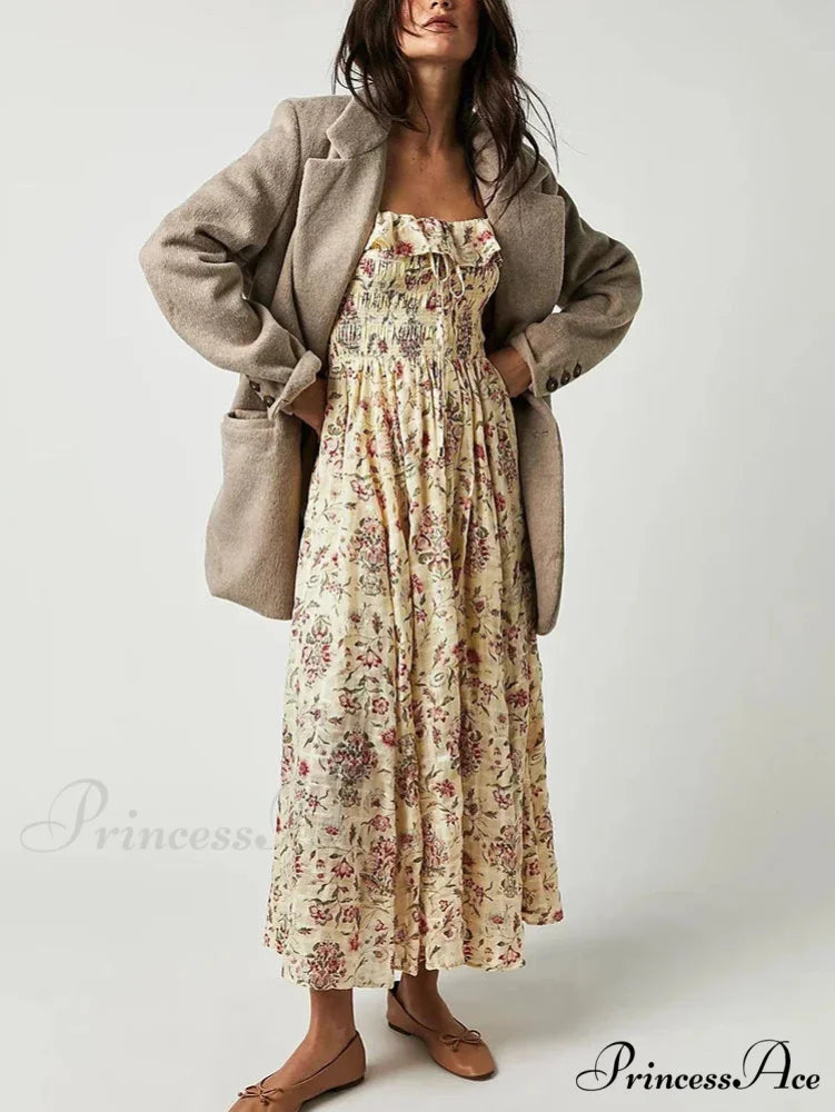 Stylish Bohemian Open-Back Frilly Flower Dress oldfloraldress-250126