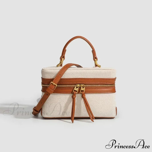 Stylish Box Canvas Shoulder Crossbody Bag Brown shoulder-250126